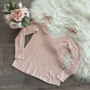 New LOFT‎ Light Pink Cold Shoulder Bow Tie Strap Sweater XS